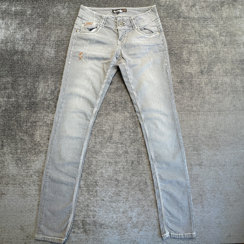 Rewind Skinny Jeans Women 3 Gray White Railroad‎ Stripe Cotton Stretch Low Rise